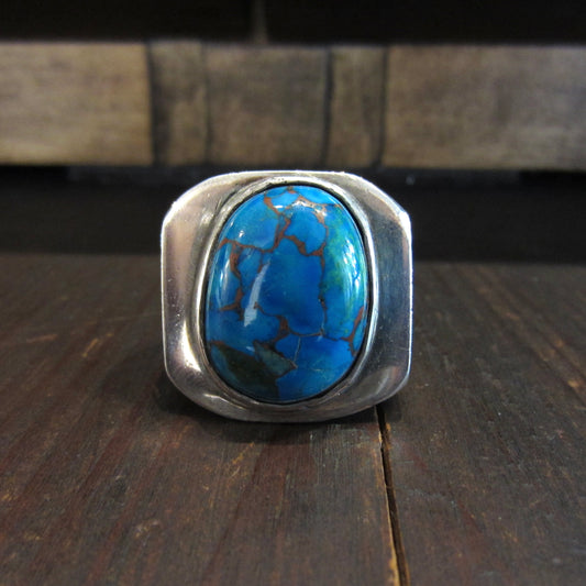 SOLD-HUGE Turquoise Ring Sterling Silver c. 1970