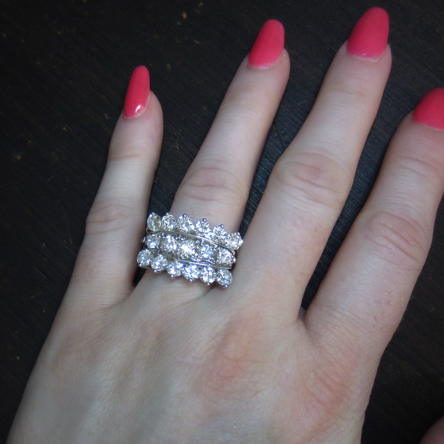 Mid-Century Wall of Diamonds Ring 14k c. 1960