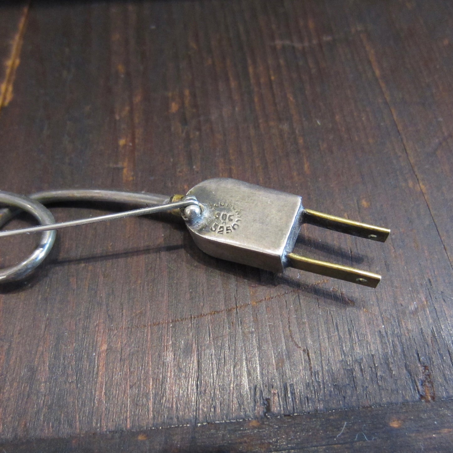 SOLD--Post Modern Mexican Onyx Plug Brooch Sterling and Brass c. 1980