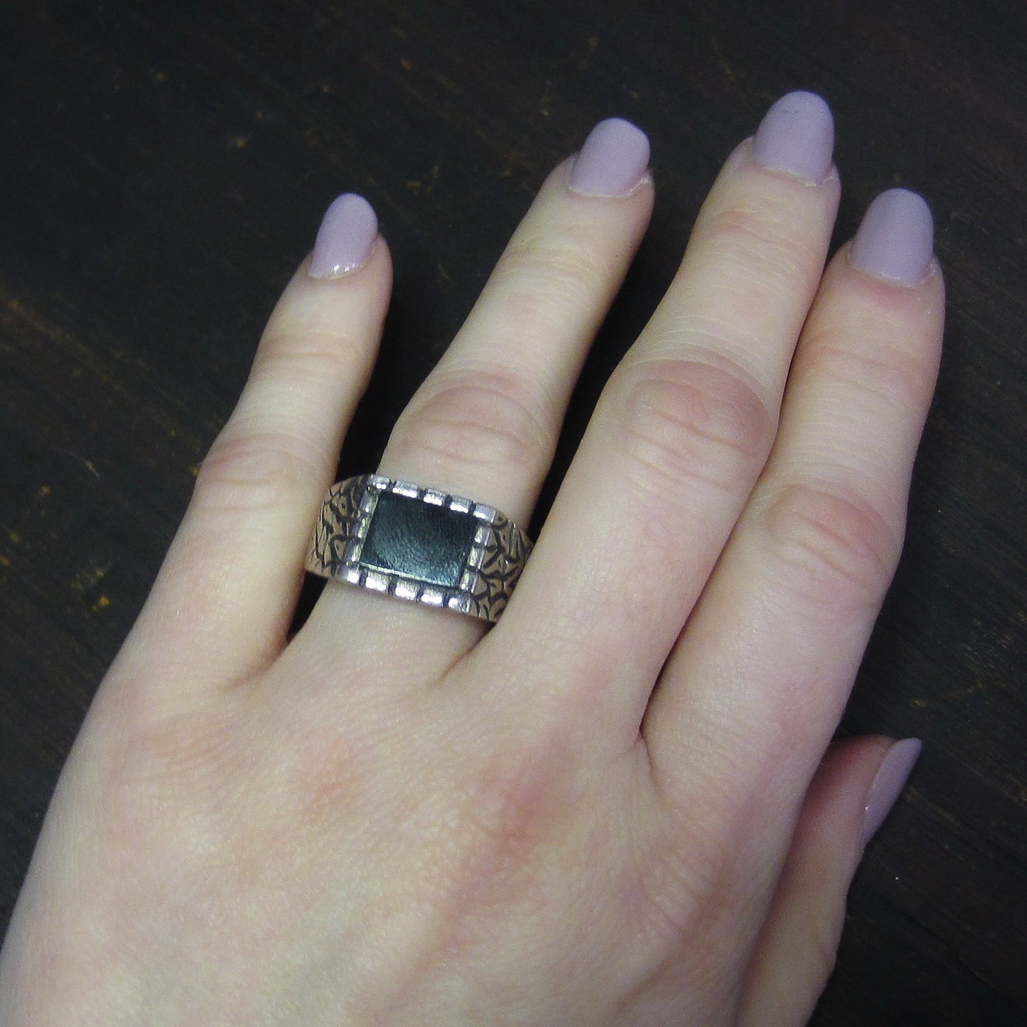 Cool Mid-Century Men’s Onyx Signet Ring Sterling c. 1960