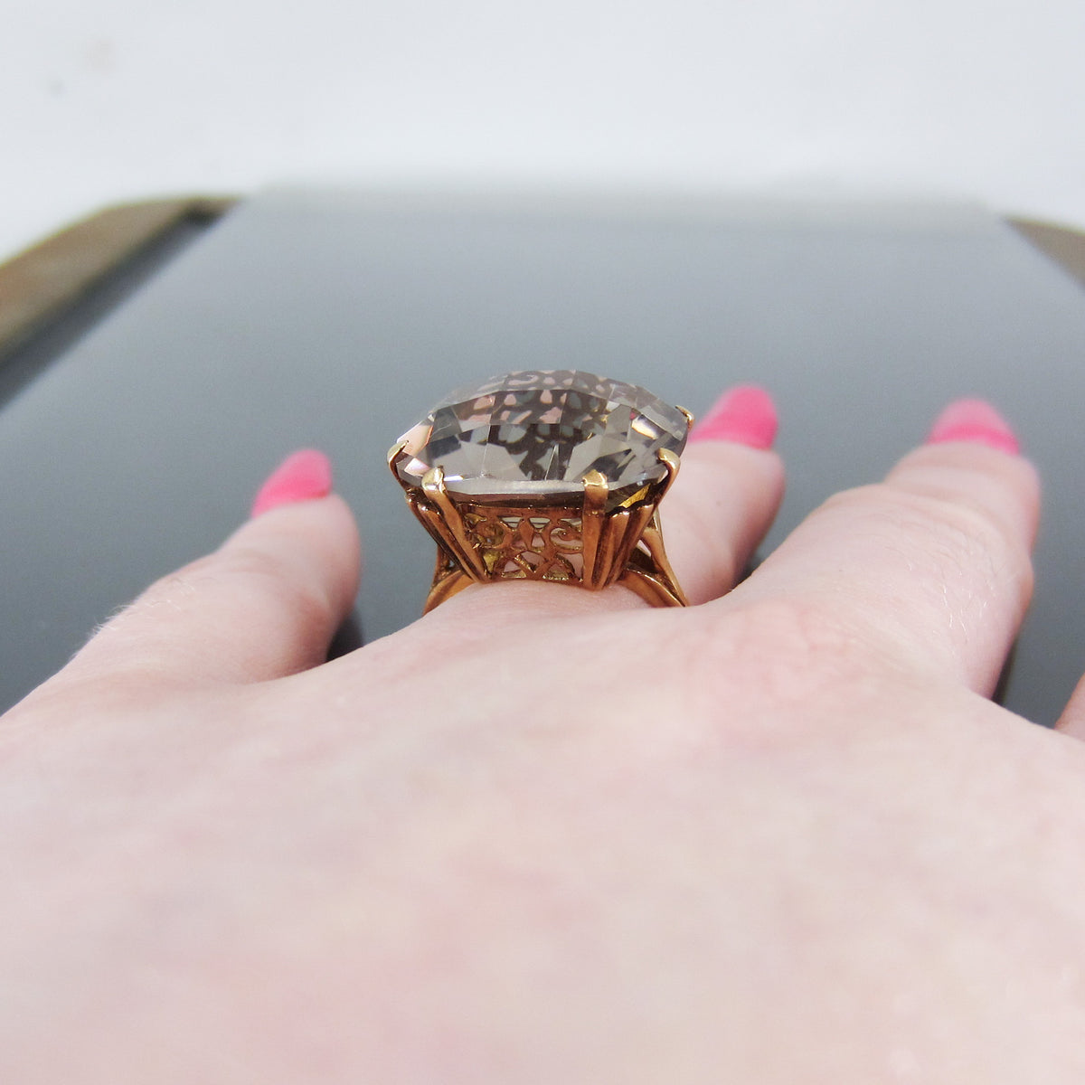 Mid-Century Smoky Quartz Ring 18k c. 1960