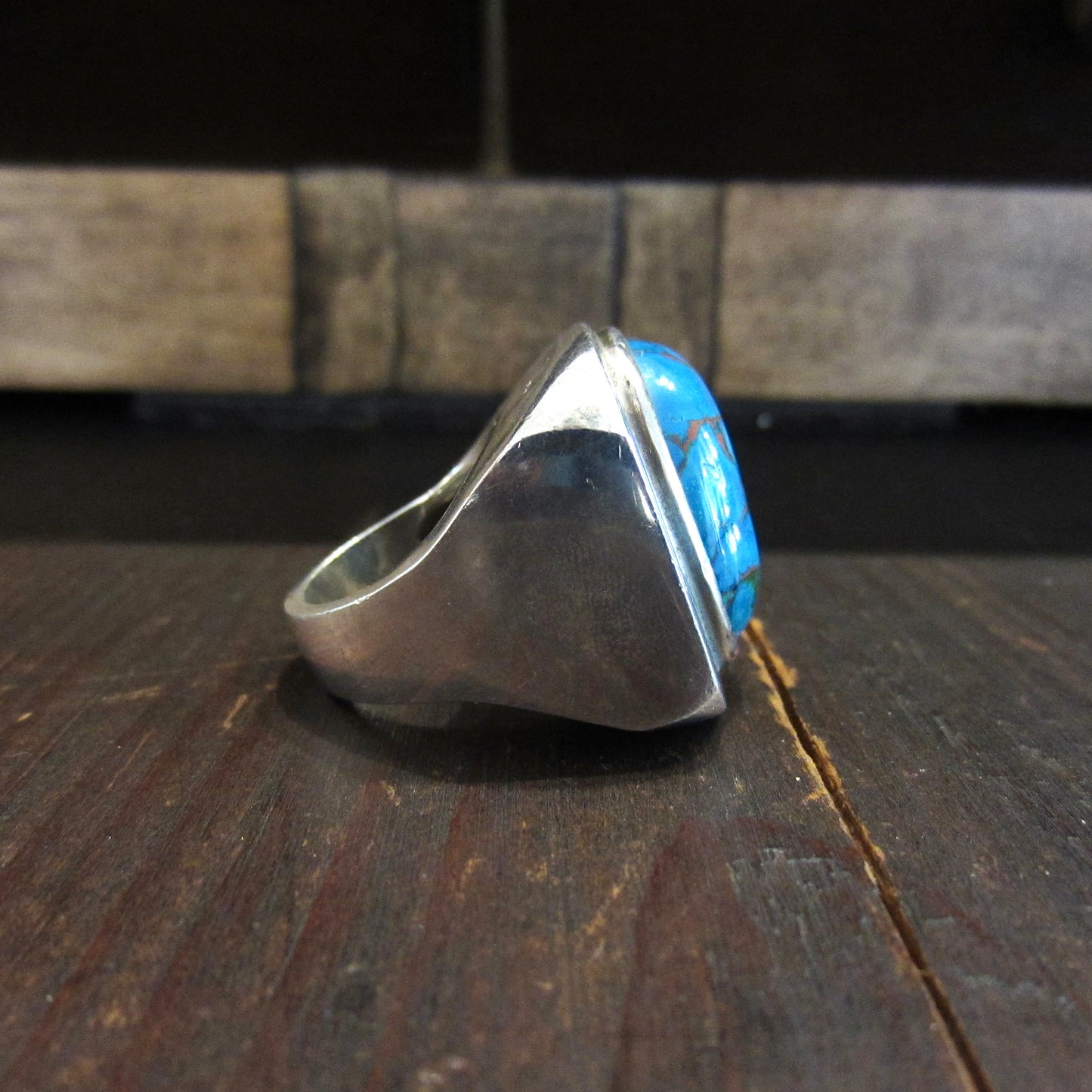 HOLD-HUGE Turquoise Ring Sterling Silver c. 1970