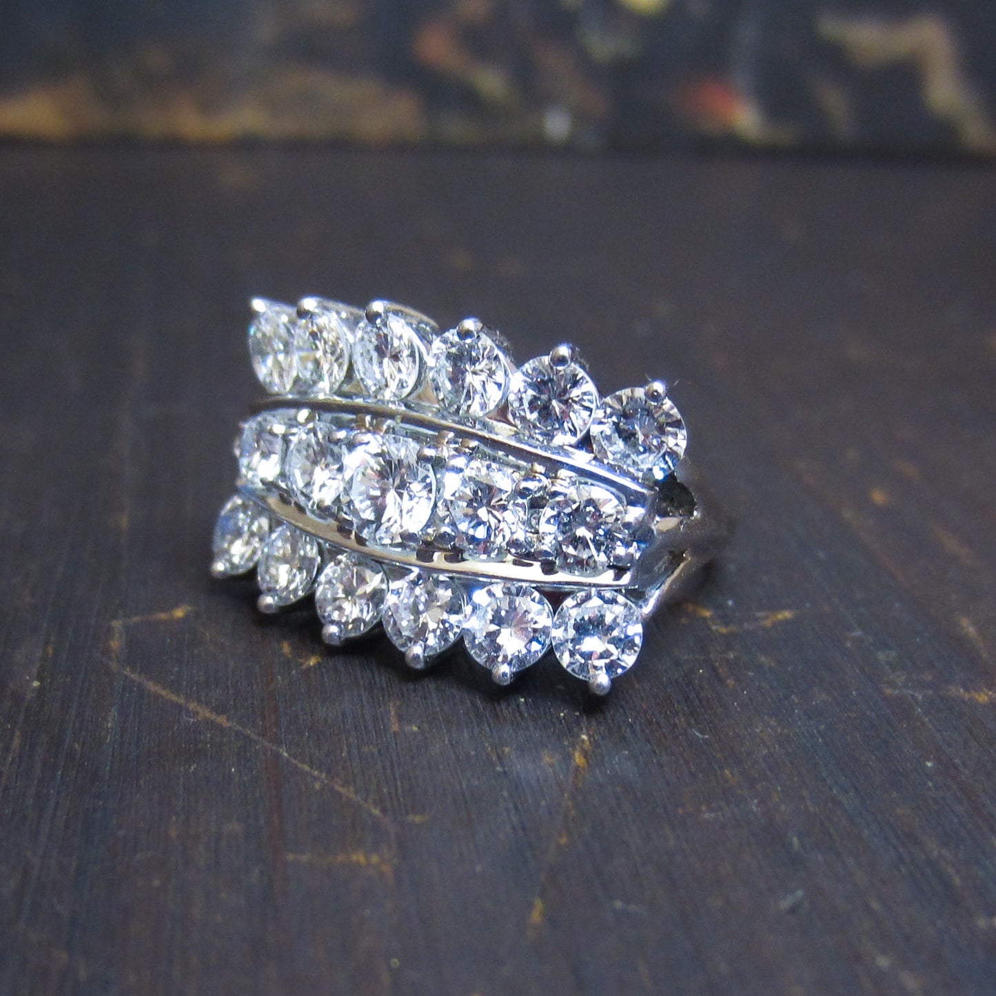 Mid-Century Wall of Diamonds Ring 14k c. 1960