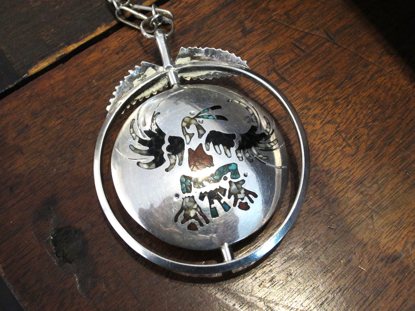 Vintage Zuni Spinner Pendant Necklace Sterling Silver c. 1970