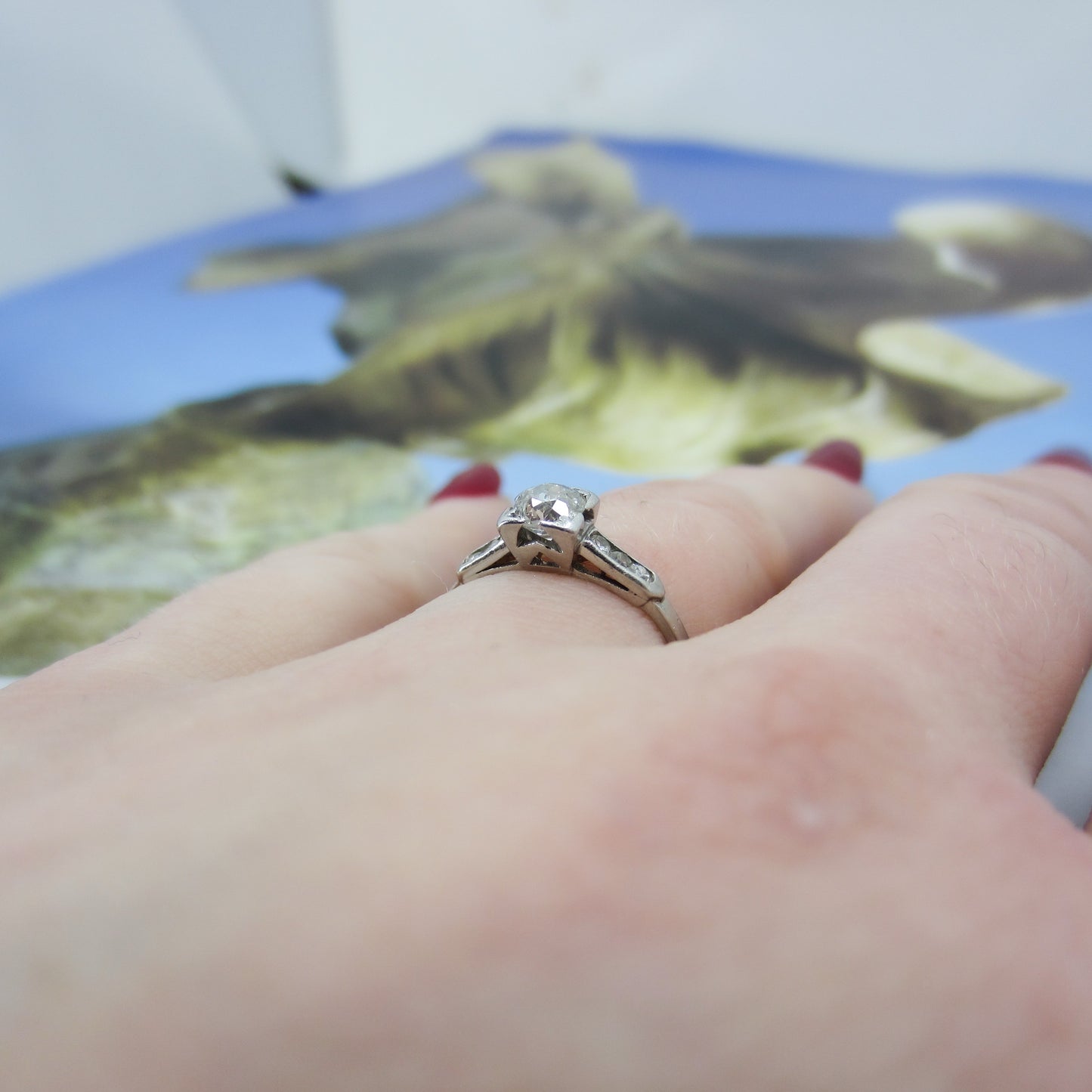 Art Deco Old Mine Diamond .30ct Engagement Ring Platinum c. 1930