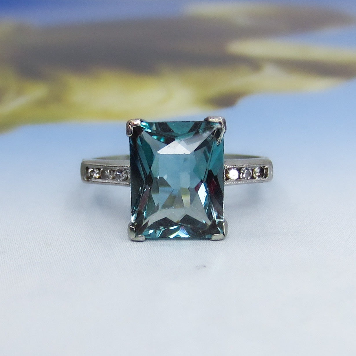 SOLD-Vintage Tourmaline and Diamond Ring 14k c. 1940