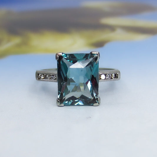 SOLD-Vintage Tourmaline and Diamond Ring 14k c. 1940