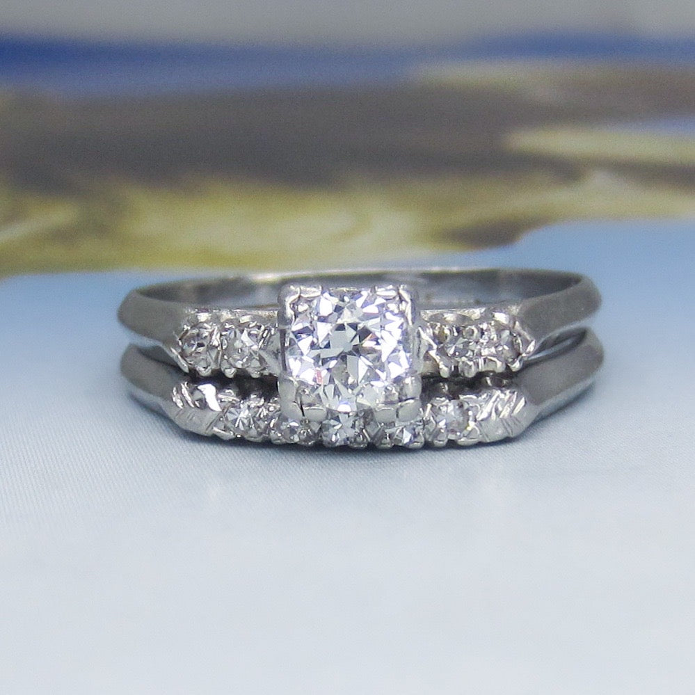 Art Deco Old European Diamond Wedding Set Platinum 1930