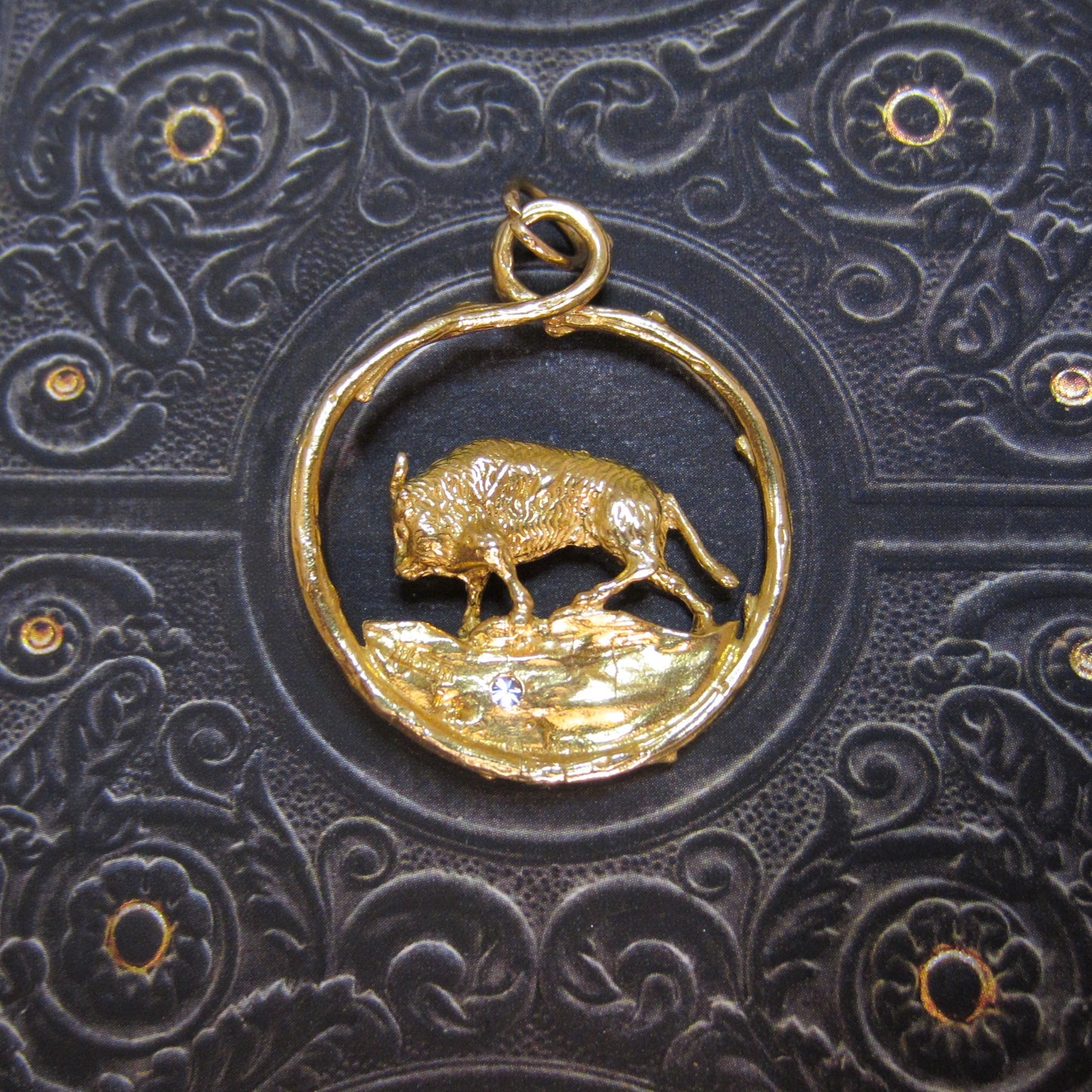 Merrin Mid-Century Diamond Taurus Charm/Medallion 14k c. 1960