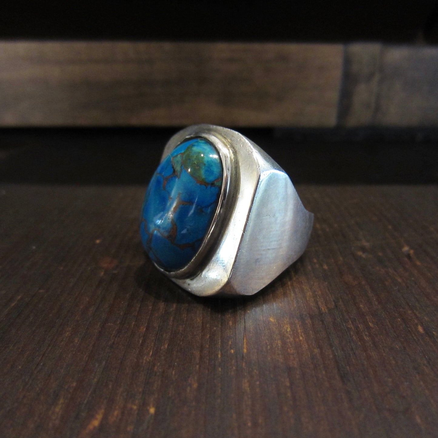 HOLD-HUGE Turquoise Ring Sterling Silver c. 1970