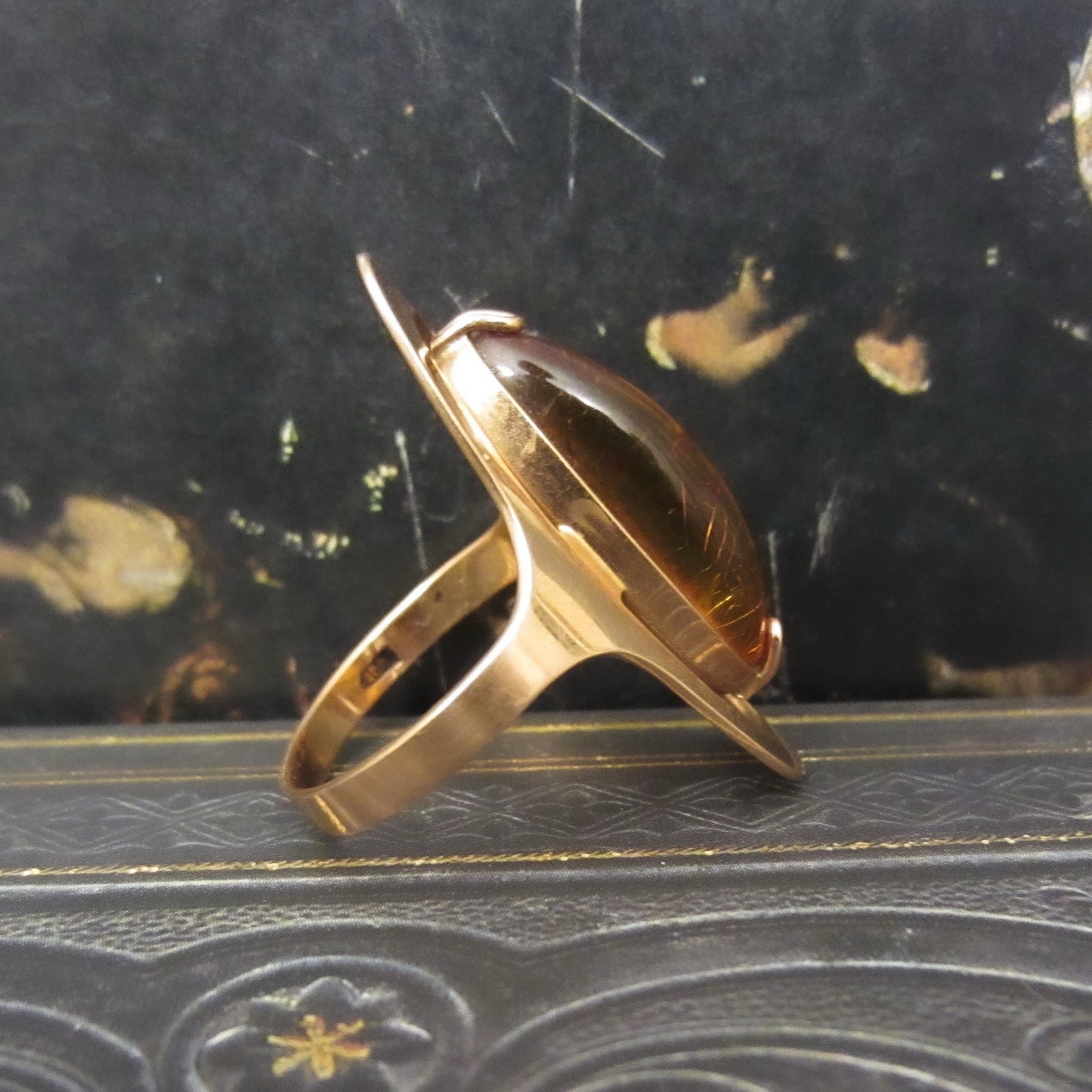 Vintage Soviet Era Russian Amber Ring 14k c. 1970