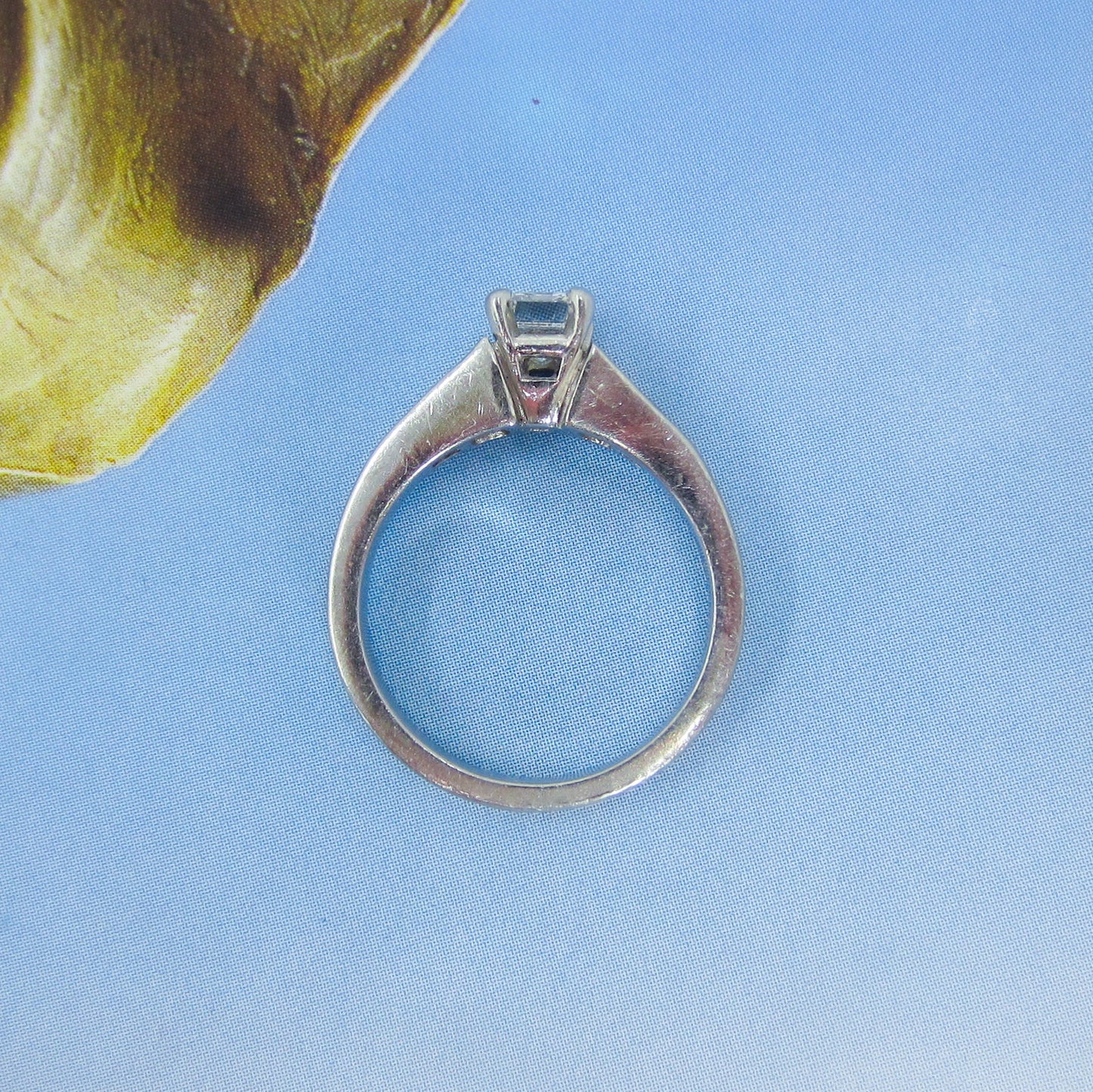 Vintage Emerald Cut .91ct and Trapezoid Diamond Engagement Ring Platinum c. 1990