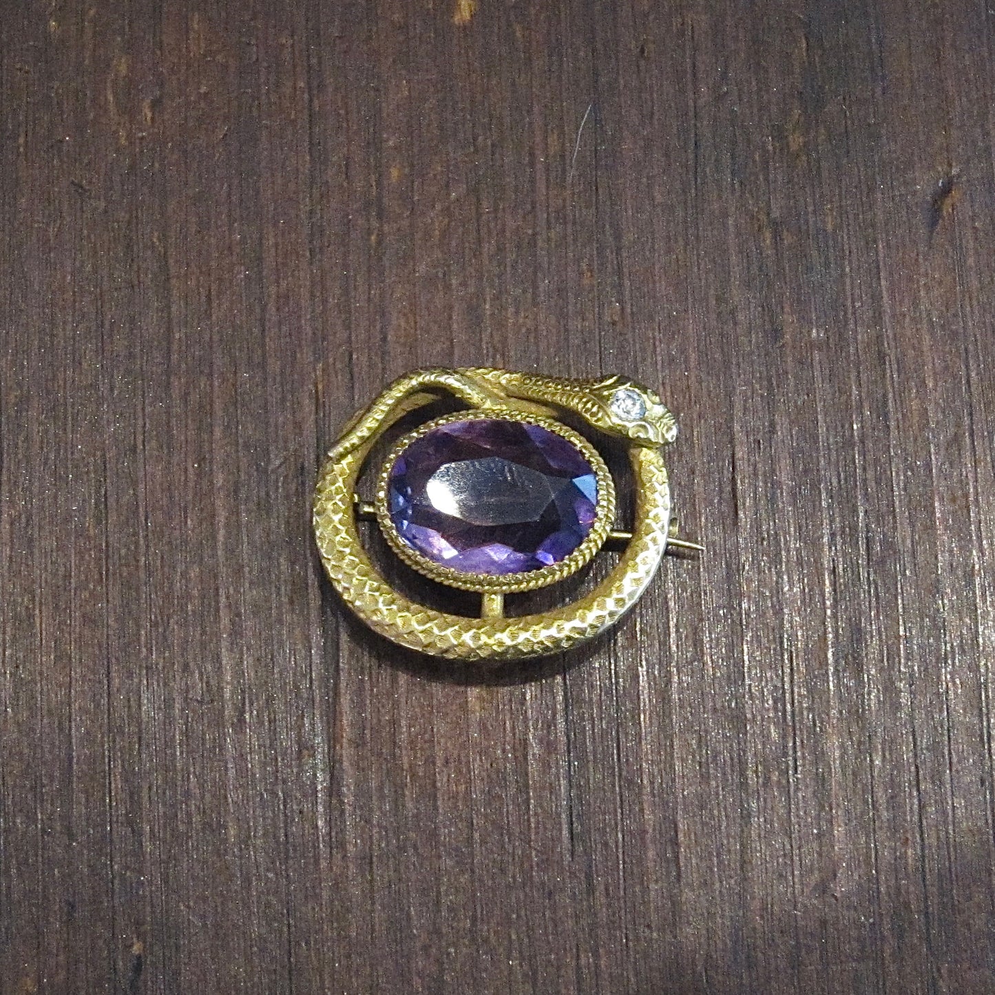 SOLD-Victorian Amethyst and Diamond Snake Brooch 14k c. 1890