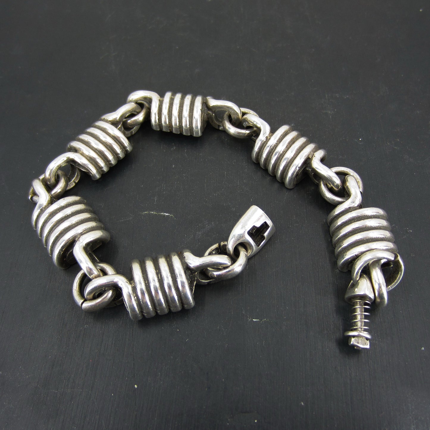 Men's Post Modern Coil Bracelet Sterling c. 1990