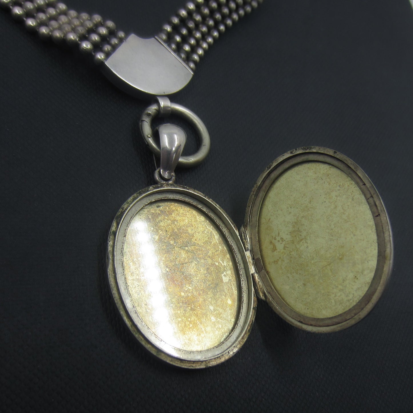 SOLD-Victorian Engraved Locket and Bookchain Sterling c. 1880