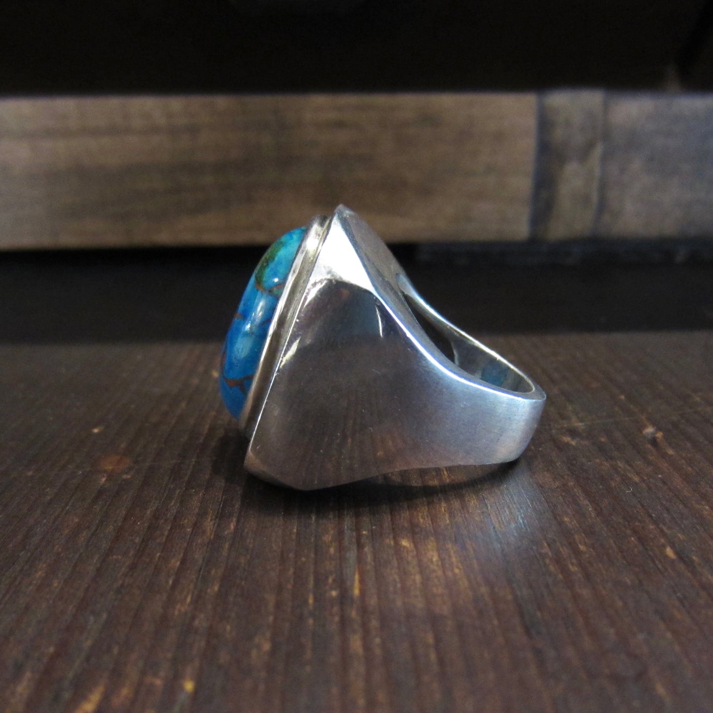 HOLD-HUGE Turquoise Ring Sterling Silver c. 1970