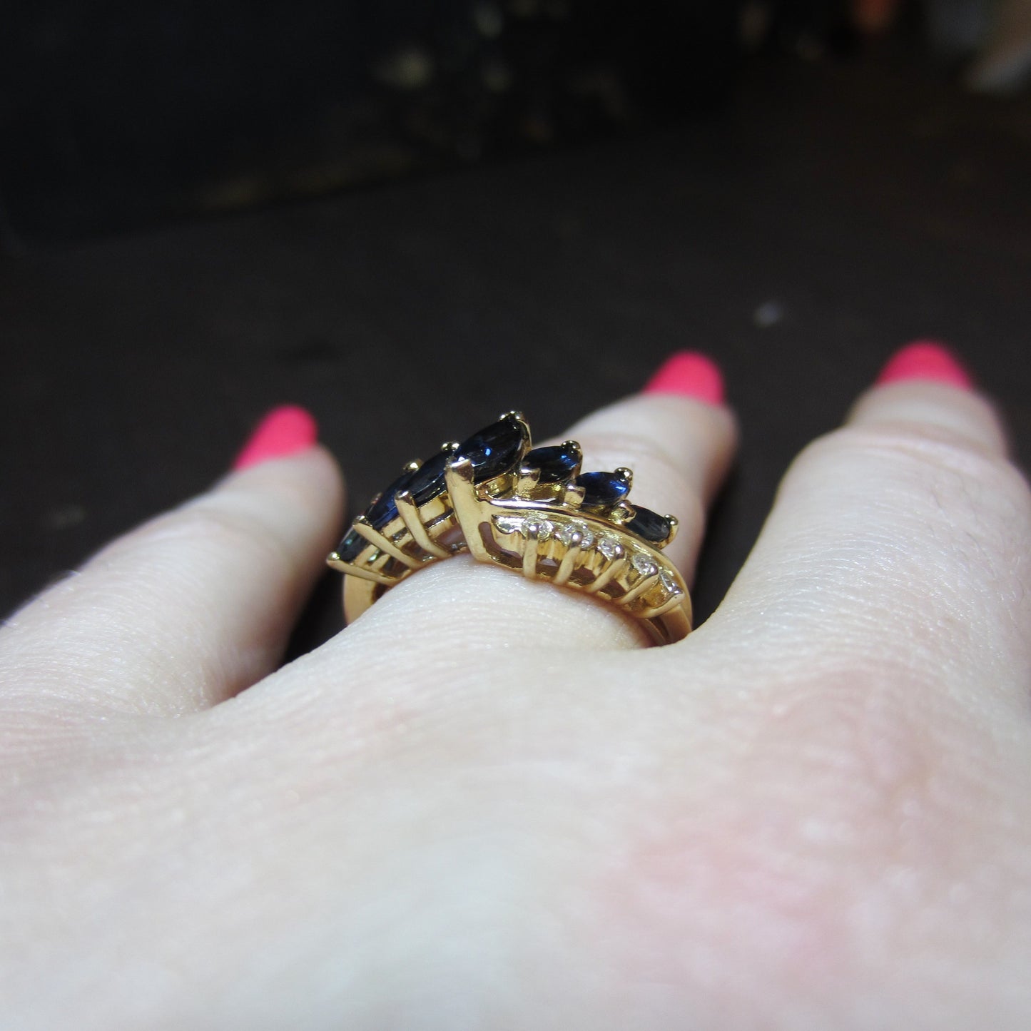 Vintage Sapphire and Diamond Band 14k c. 1990