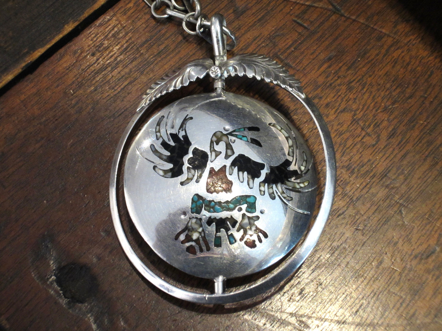 Vintage Zuni Spinner Pendant Necklace Sterling Silver c. 1970