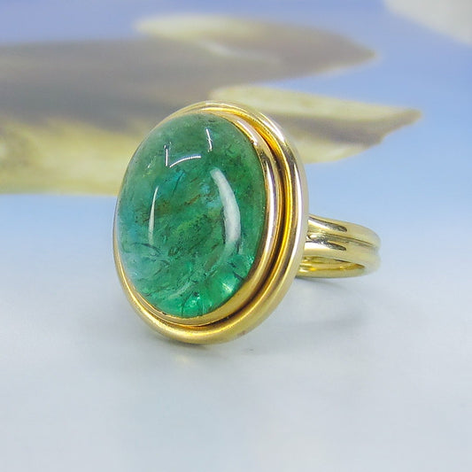 SOLD-Fabulous Bezel Set 17ct Emerald Cabochon Ring 18k