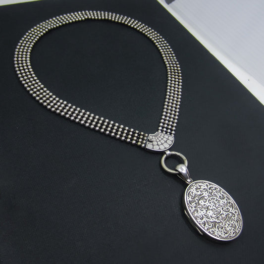 SOLD-Victorian Engraved Locket and Bookchain Sterling c. 1880