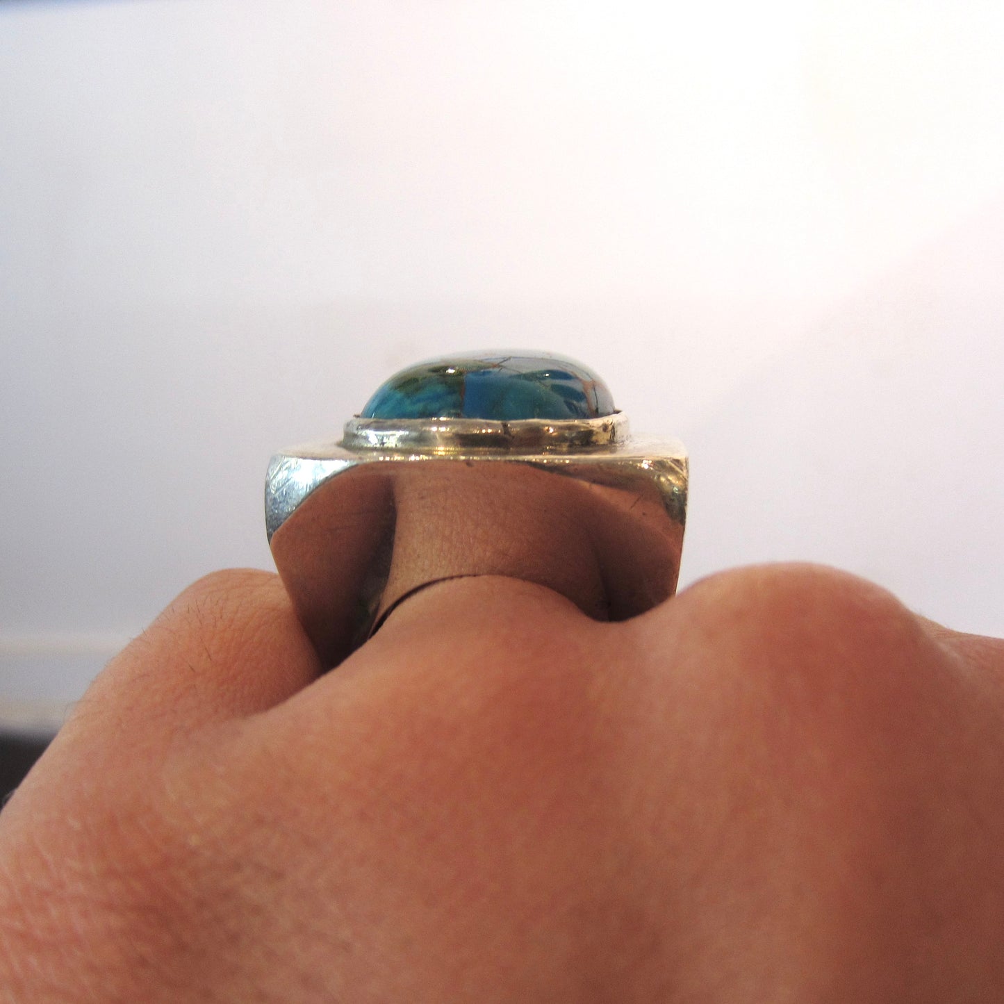 HOLD-HUGE Turquoise Ring Sterling Silver c. 1970