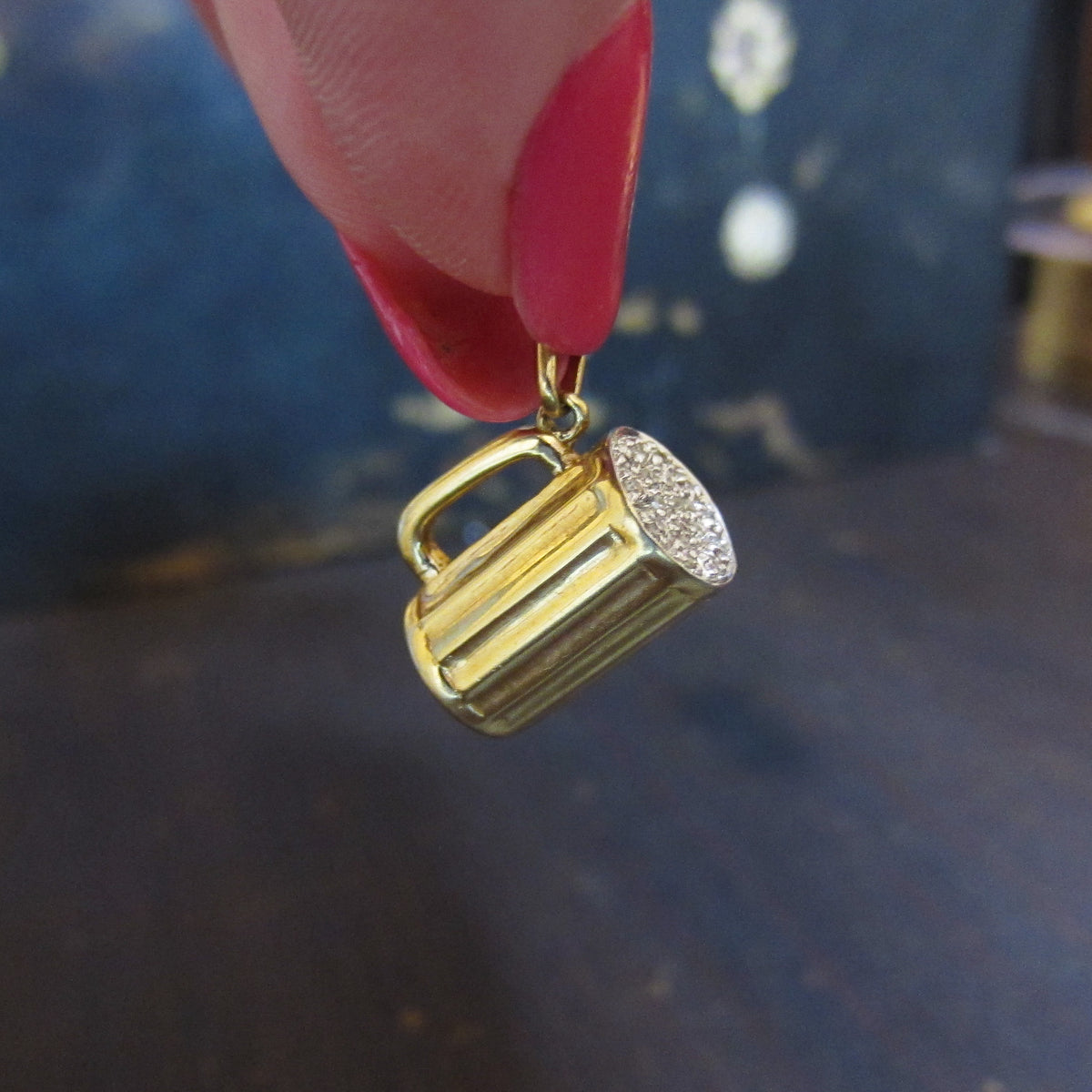 Vintage Diamond Mug of Beer Charm 14k c. 1960