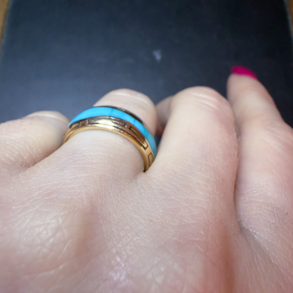 Estate GL Studio Turquoise Inlay Band 14k Size 7