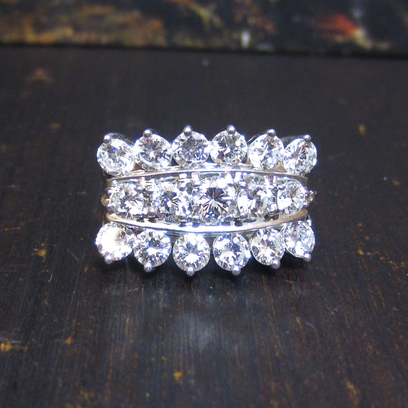 Mid-Century Wall of Diamonds Ring 14k c. 1960