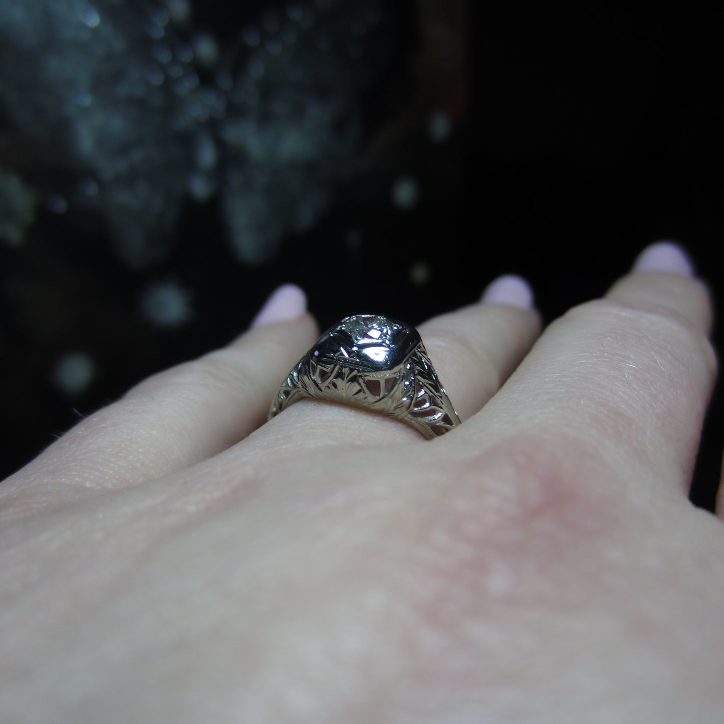 Art Deco Transitional Round Brilliant .35ct Diamond Engagement Ring 18k c. 1930