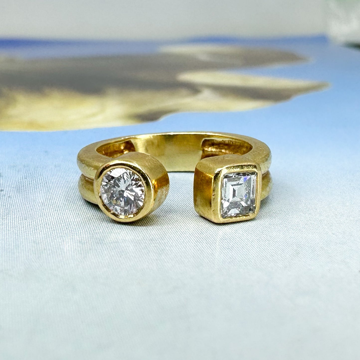 SOLD--Estate Square and Round Diamond Ring 18k