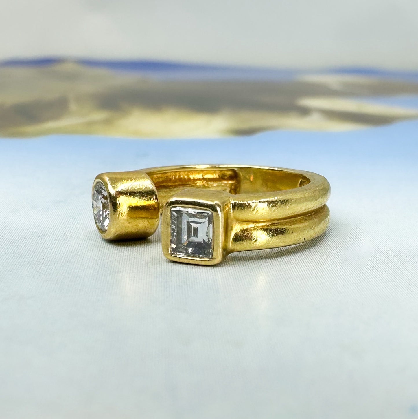 SOLD--Estate Square and Round Diamond Ring 18k