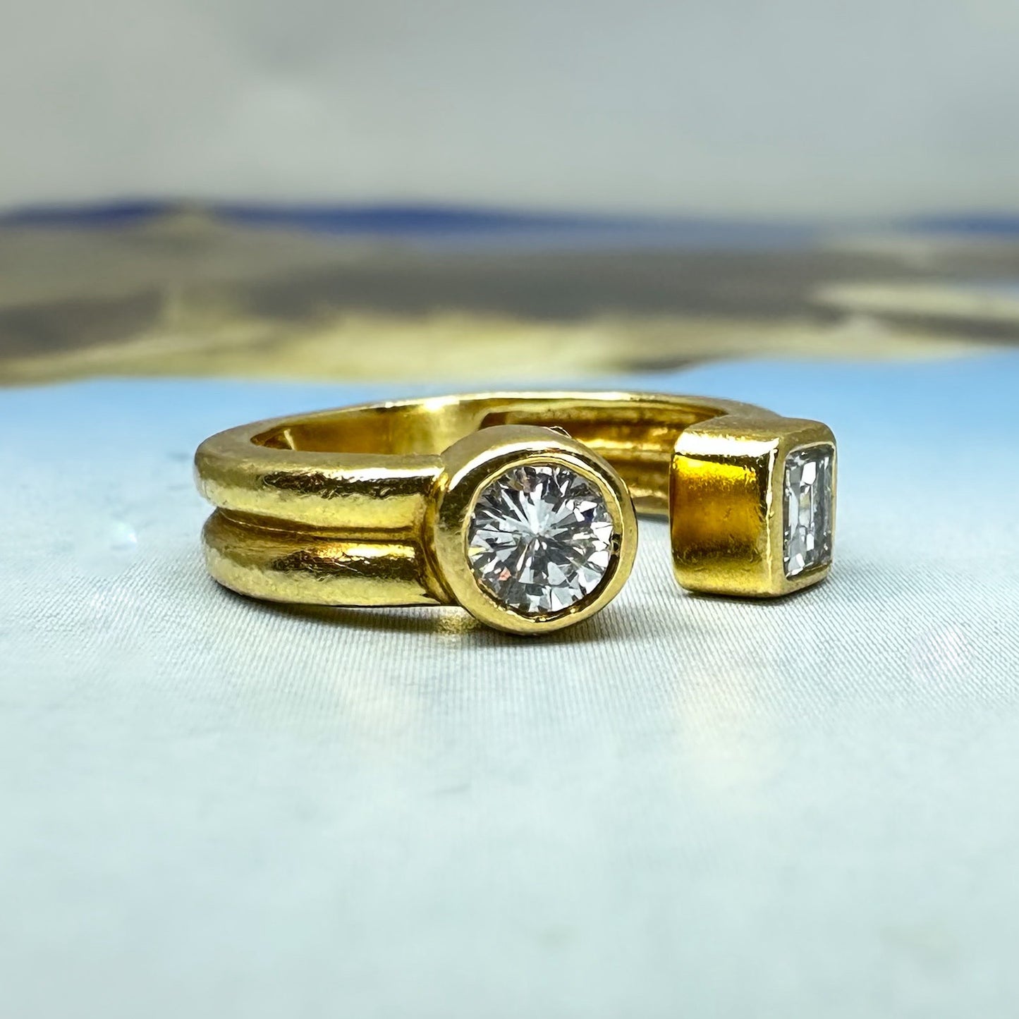 SOLD--Estate Square and Round Diamond Ring 18k