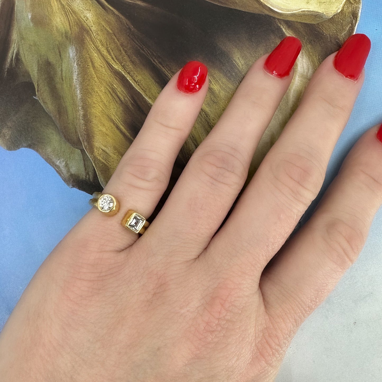 SOLD--Estate Square and Round Diamond Ring 18k