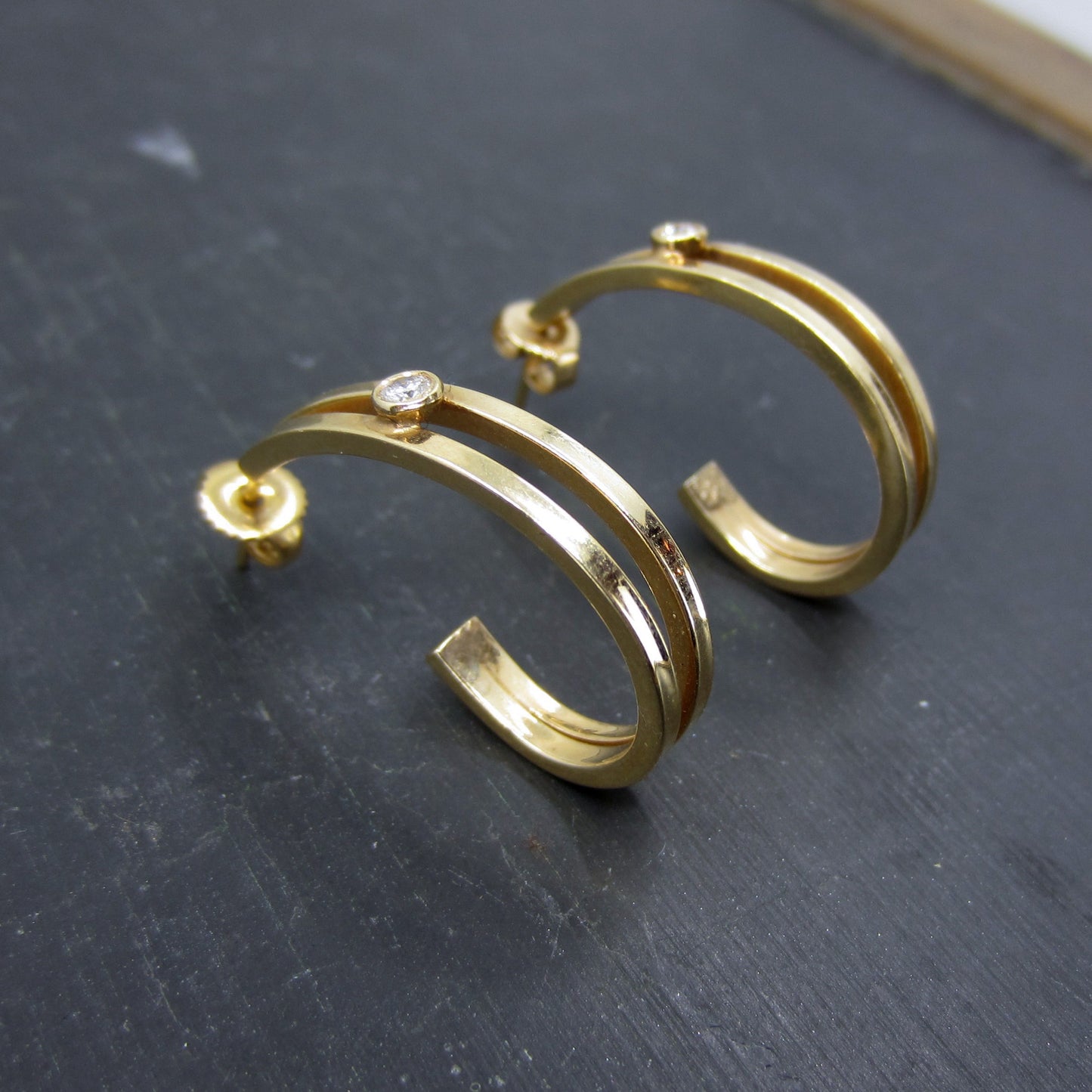 SOLD--Vintage Diamond Hoop Earrings 14k c. 1990