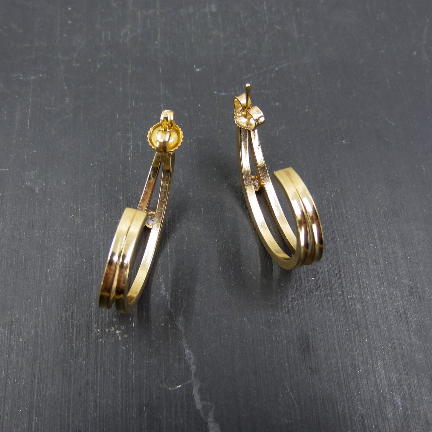 SOLD--Vintage Diamond Hoop Earrings 14k c. 1990