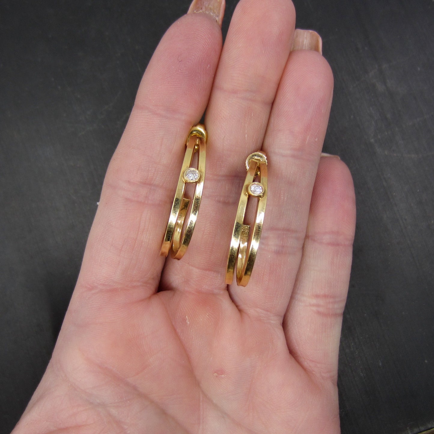 SOLD--Vintage Diamond Hoop Earrings 14k c. 1990