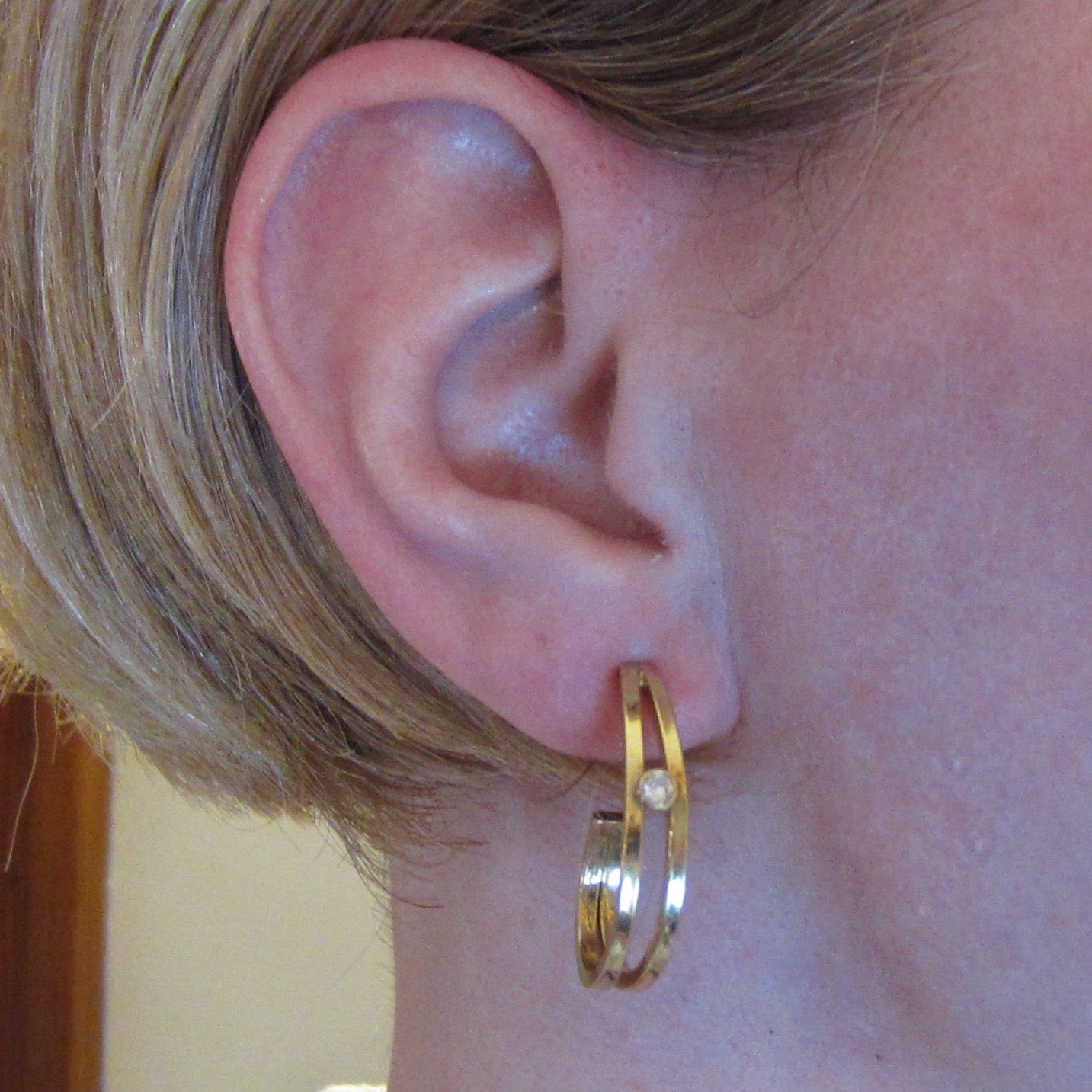 SOLD--Vintage Diamond Hoop Earrings 14k c. 1990