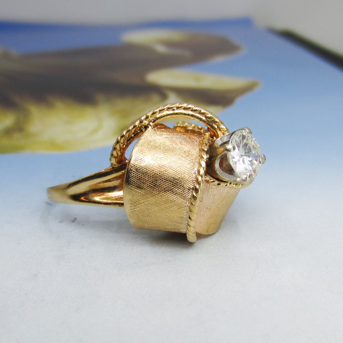 Mid-Century One Of A Kind .92ct Diamond Engagement Ring 14k c. 1950