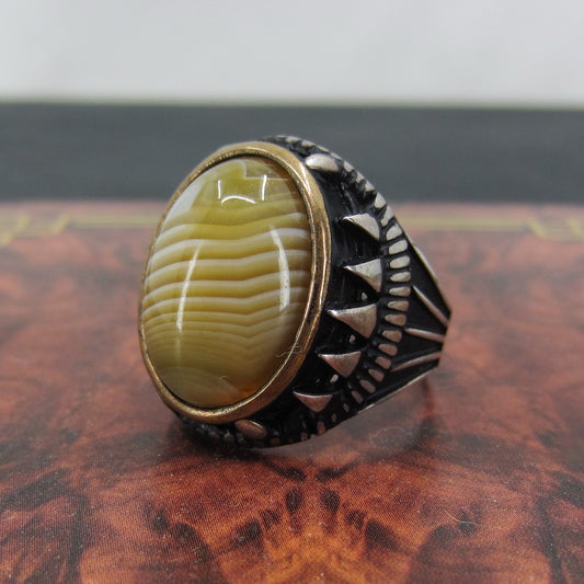 SOLD-Vintage Men’s Agate Ring Sterling c. 1990