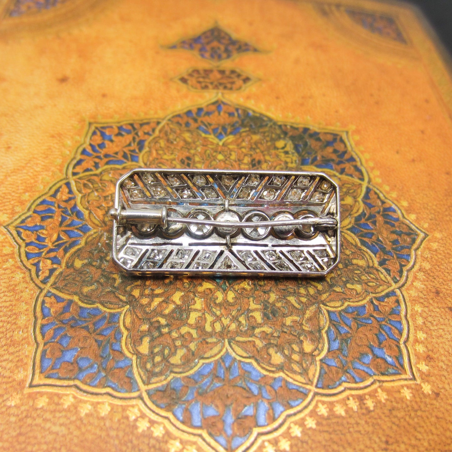 Gorgeous Edwardian Diamond and Pearl Brooch Platinum in Original Box c. 1910