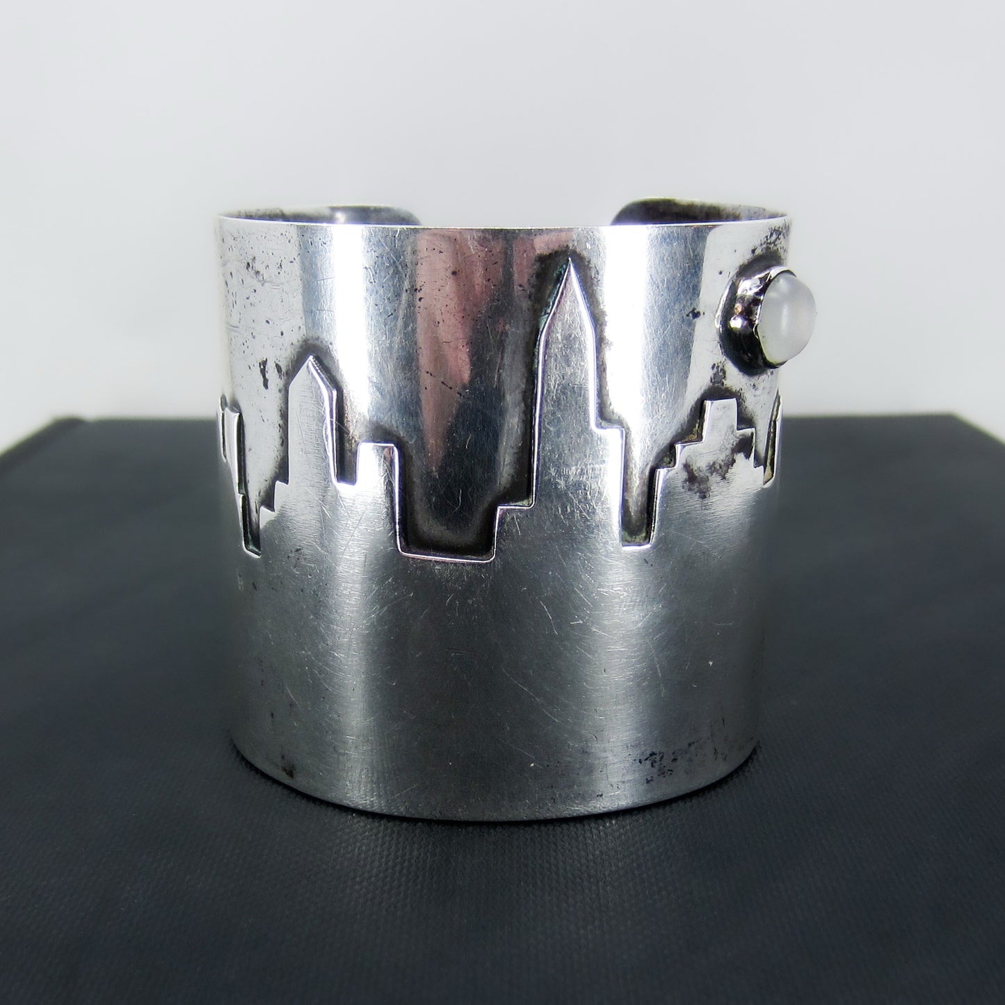 Fantastic Moonstone City Skyline Cuff Sterling c. 1990