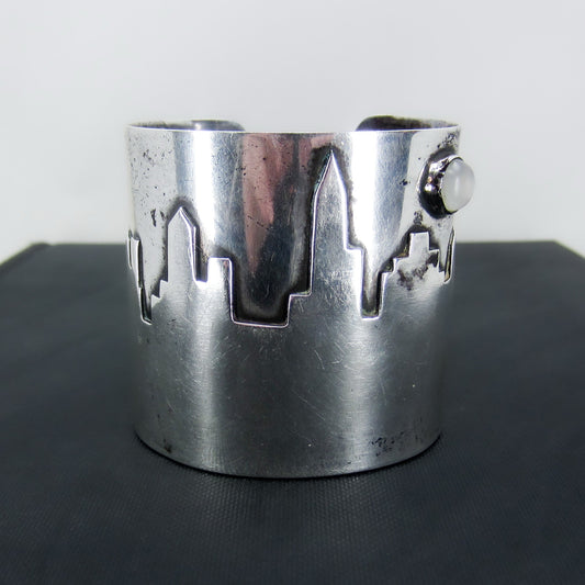 Fantastic Moonstone City Skyline Cuff Sterling c. 1990