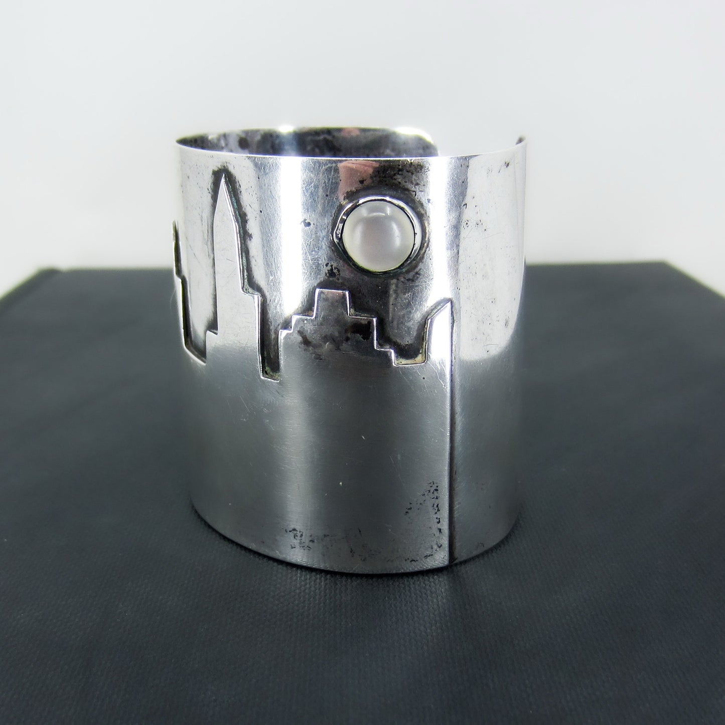 Fantastic Moonstone City Skyline Cuff Sterling c. 1990