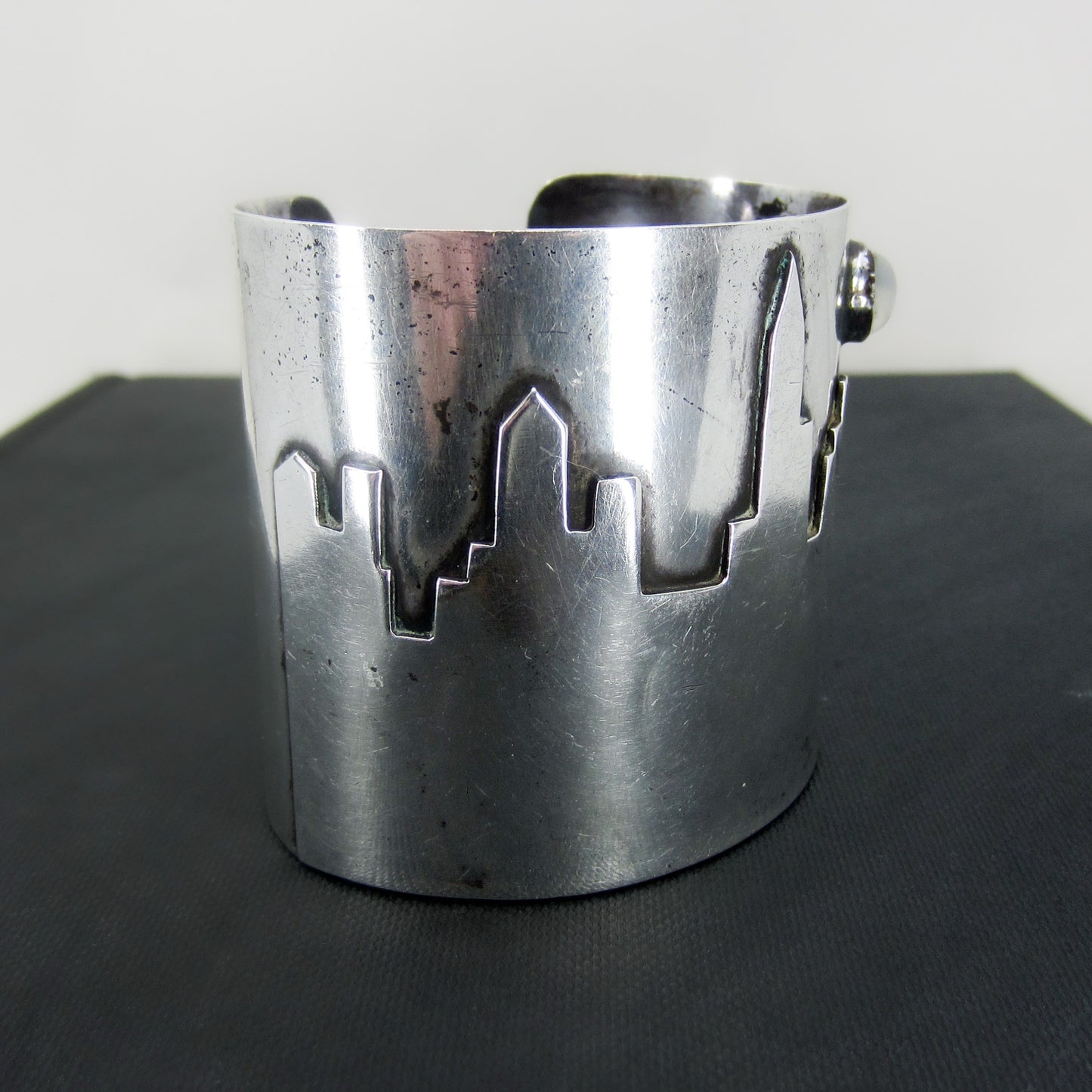 Fantastic Moonstone City Skyline Cuff Sterling c. 1990