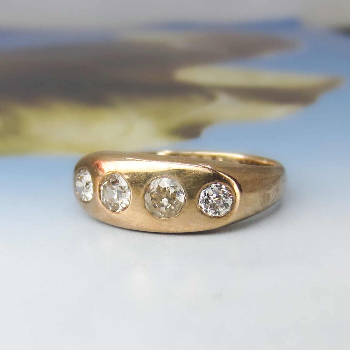 SOLD--Vintage Four Old Mine Diamond Band 14k c. 1900