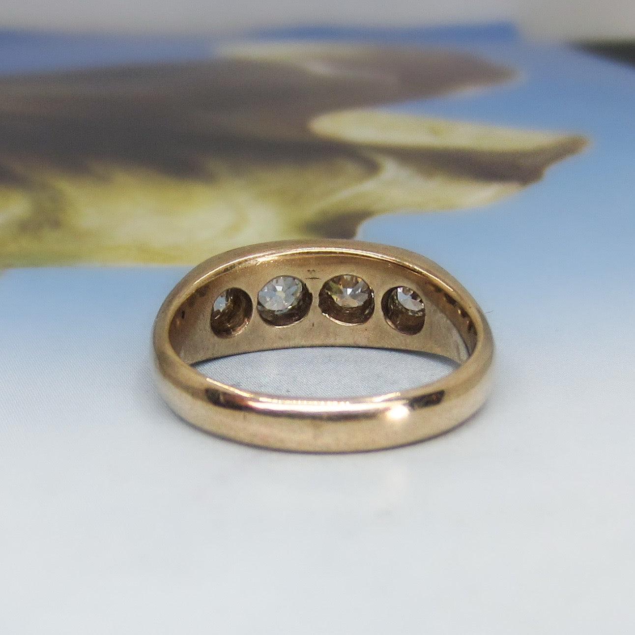 SOLD--Vintage Four Old Mine Diamond Band 14k c. 1900