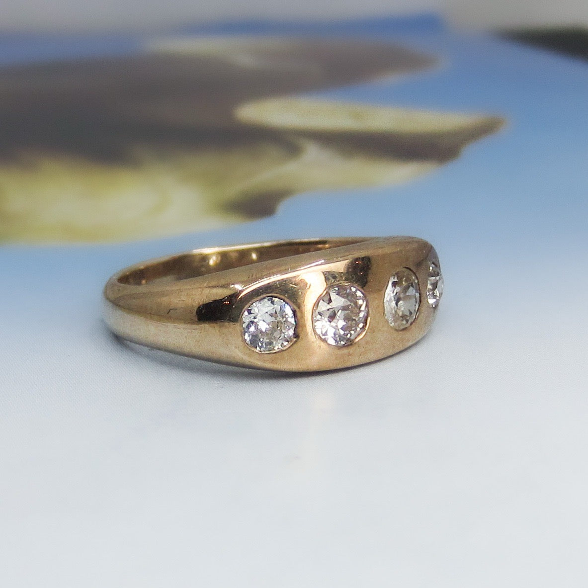 SOLD--Vintage Four Old Mine Diamond Band 14k c. 1900