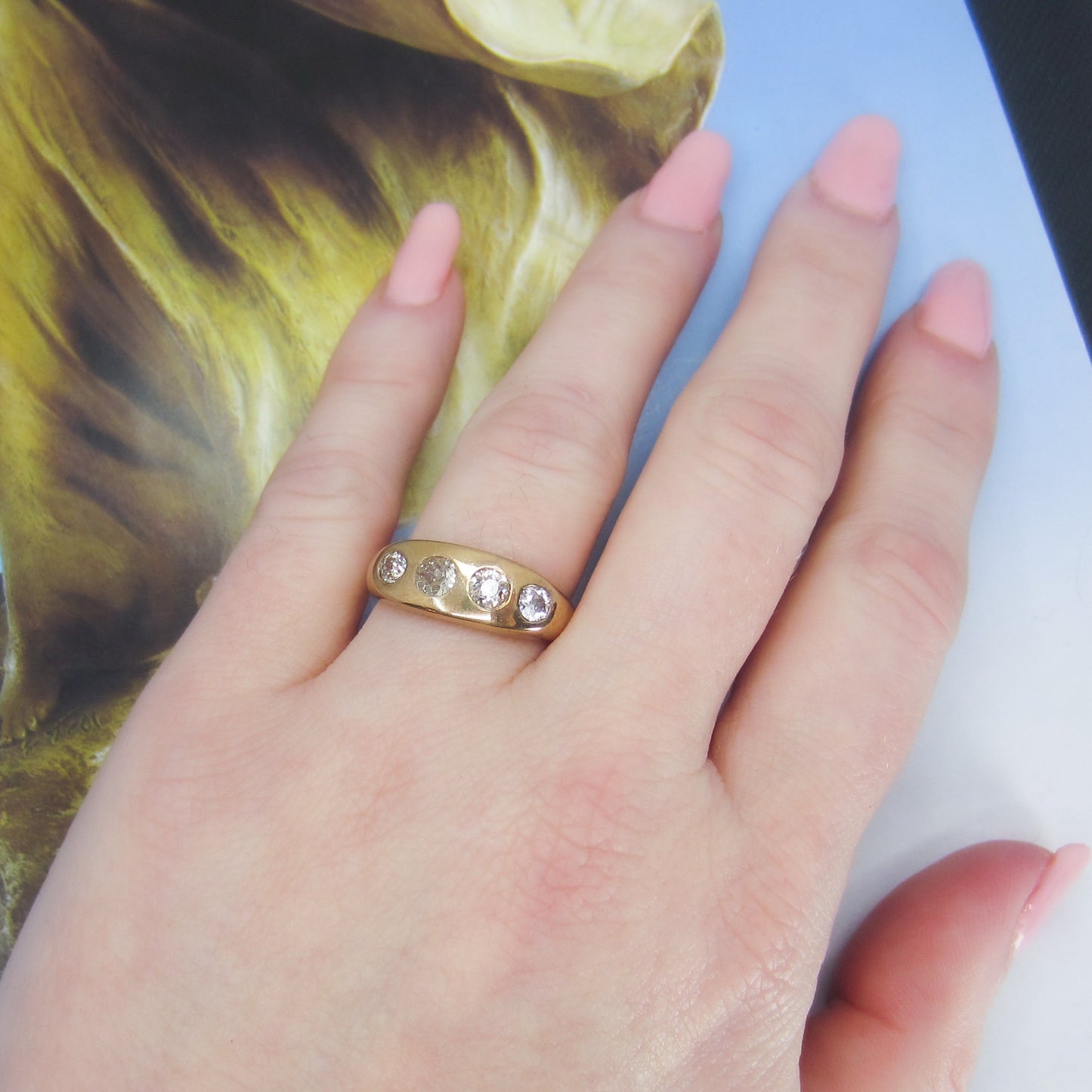 SOLD--Vintage Four Old Mine Diamond Band 14k c. 1900