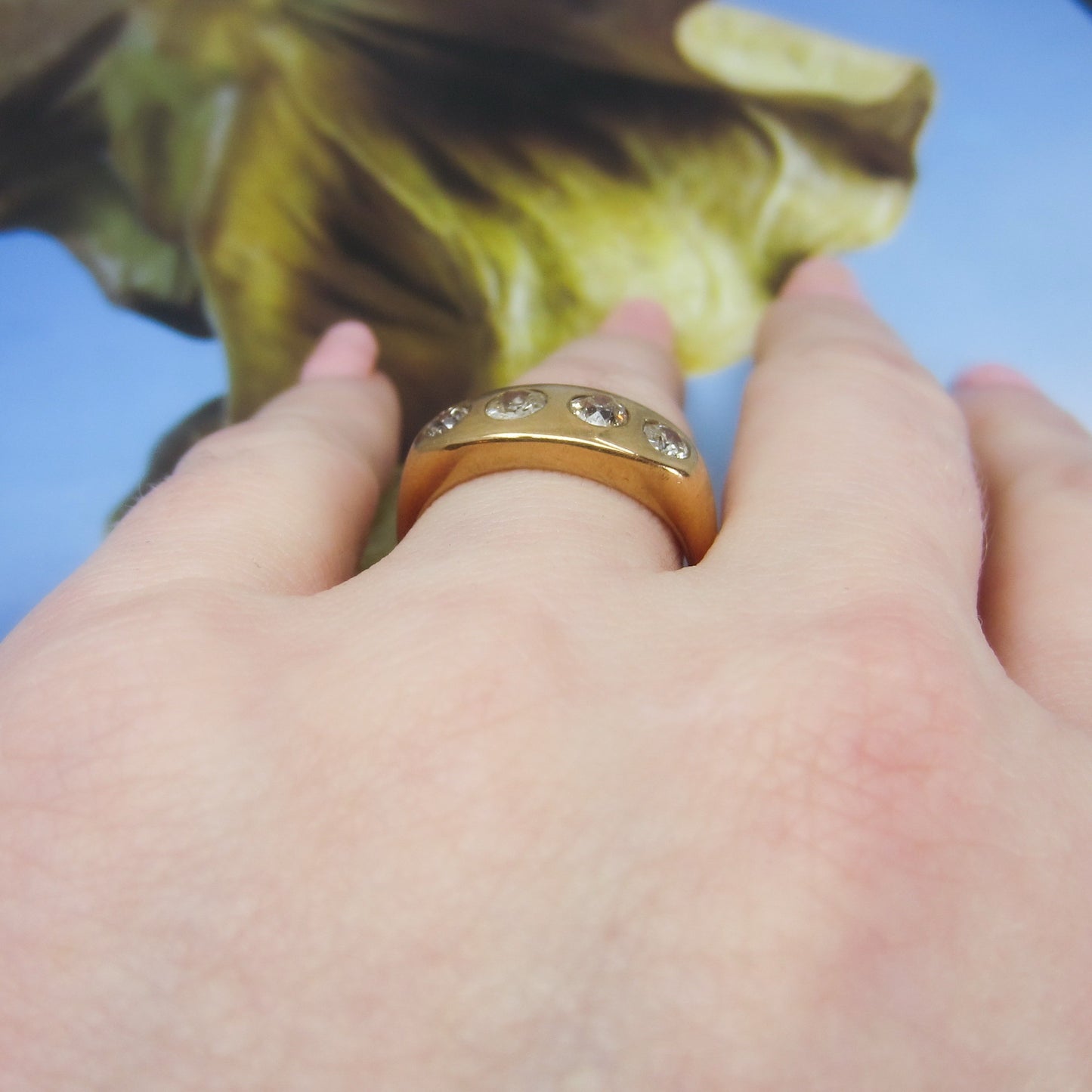 SOLD--Vintage Four Old Mine Diamond Band 14k c. 1900