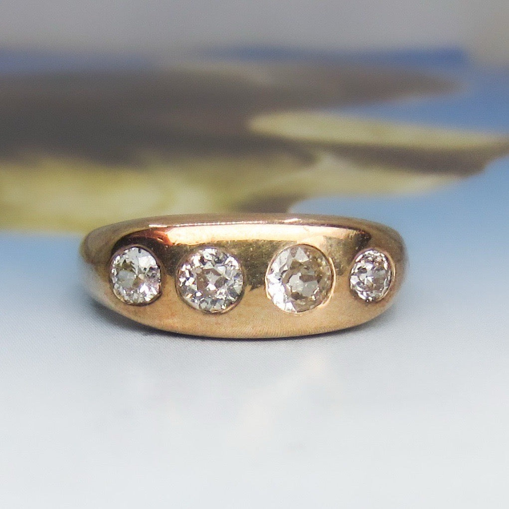 SOLD--Vintage Four Old Mine Diamond Band 14k c. 1900